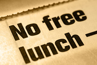 A newpaper-style advertisement reading No Free Lunch